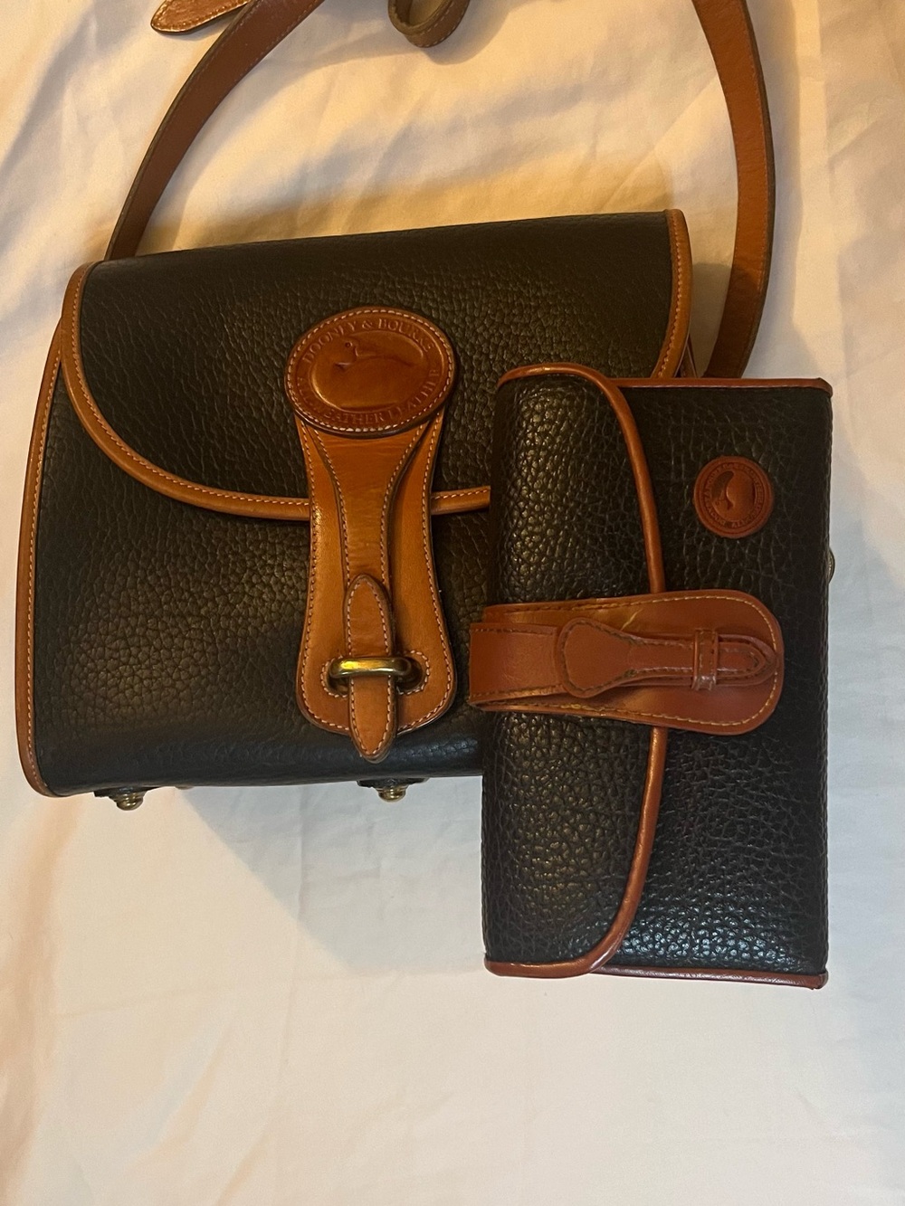 Dooney & Bourke Black and Brown Pebbled Leather Crossbody with Wallet